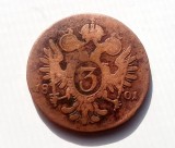 D353- Moneda 3 Kreutzer 1801 bronz-Imp Habsburg Franciscus II. Diametrul 3 cm.