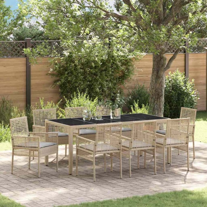 vidaXL Set de masă pentru grădină 9 pcs Bej Rattan poli 3334884