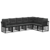 vidaXL Set de canapele de exterior cu pernă 7 pcs Negru Poliester 3437479