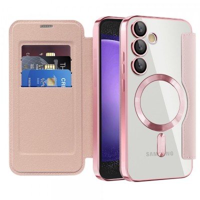 Husa MagSafe pentru Samsung Galaxy S23 FE S711, Techsuit, SmartMag Book, Roz foto