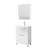 Masca baie + lavoar + oglinda Savini Due Melany, cu usi, alb, 65 x 71 x 45.5 cm