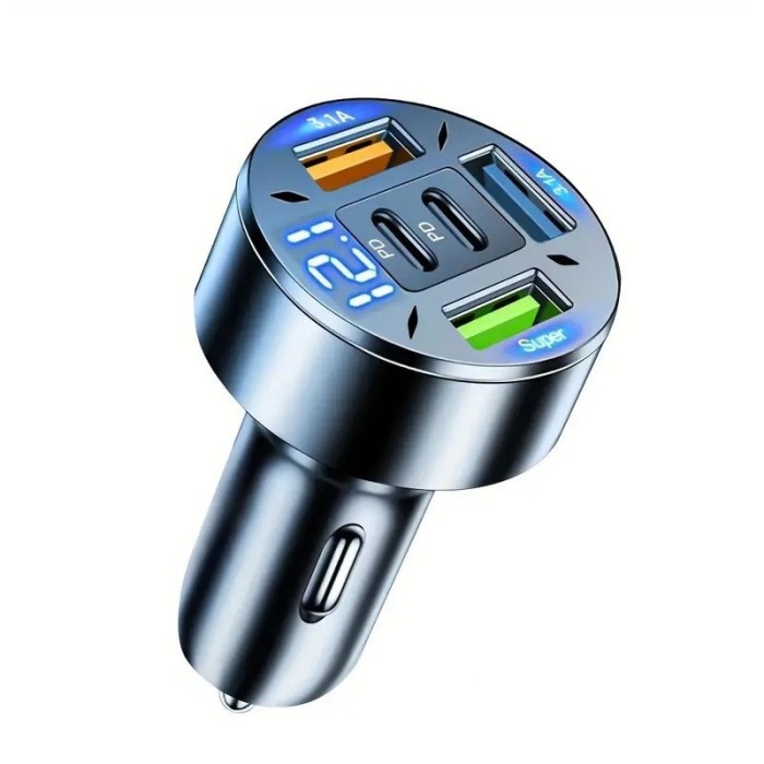 Incarcator Auto 5 in 1, 3 x Port USB Fast Charge QC3.1 si 2 x Type C, PD 65W, Negru