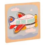 Cumpara ieftin Puzzle multicolor 15 x 15 x 0,5 cm din lemn cu avion, 6 piese detasabile