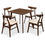 Cumpara ieftin Set Masa si Scaune Benson-Orlean 5 Piese Nuc Inchis - Bej 80x80x75 cm