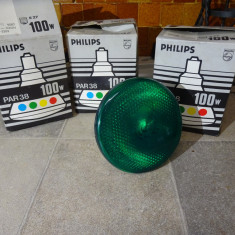 Bec vintage colorat/reflector/Philips Par 38 Flood 100wE27-verde/set 3 bucati