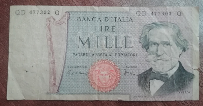 M1 - Bancnota foarte veche - Italia - 1000 lire - 1969