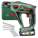 Bosch UNEO Maxx - Rotopercutor SDS-Quick cu 1 acumulator Li-Ion 18 V 2.5 Ah 0.6 J led iluminare turatie reglabila valiza plastic accesorii