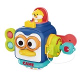 Jucarie interactiva Montessori, Flippy, Jucarie pentru Bebelusi, Model Pinguin Ocupat, din Plastic rezistent, Varsta 18+ luni, 13 x 11 x 11 cm, Albast