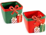 Set 2 vaze Craciun teracota multicolora cm 14 x 14,5 x 13 H