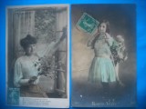 HOPCT 1706 FEMEI..FEMEI-TCV-ROMANTICA-FRANTA-LOT 2 CARTI POSTALE VECHI-CIRCULATE