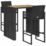 Cumpara ieftin Set mobilier bar de gradina fara perne 3 piese negru poliratan