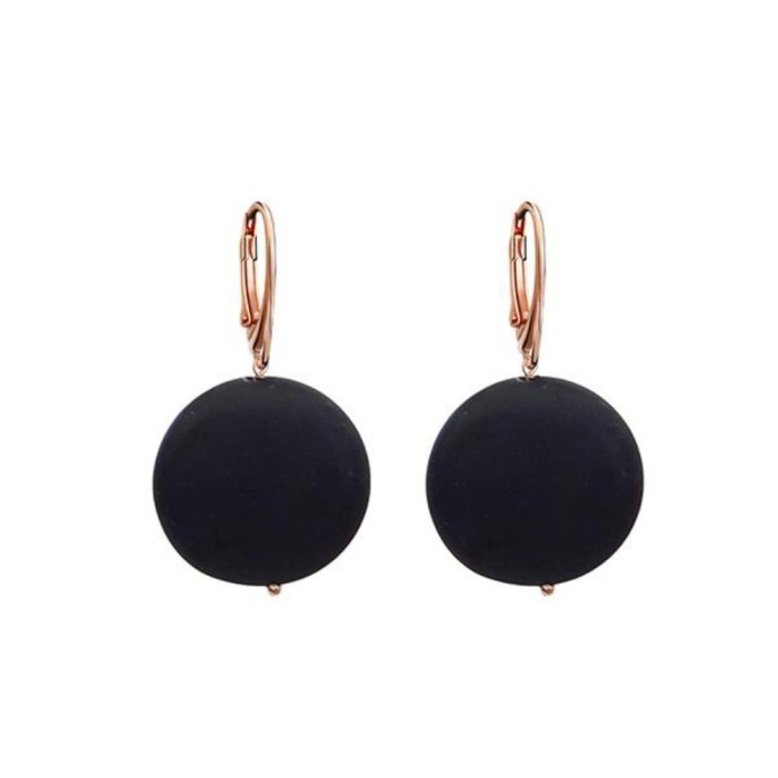 Cercei Timeless cu disc, din agat negru satinat