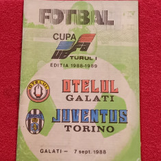 Program meci fotbal "OTELUL" GALATI - JUVENTUS TORINO (Cupa UEFA 07.09.1988)