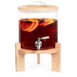 Dozator bauturi sticla Navaris 5L cu robinet si suport, maro/transparent, universal