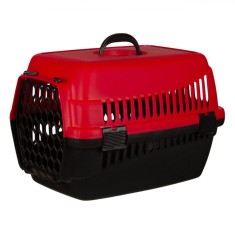Cușcă Transport Animale, Model 48x28x30 cm, Culoare Roșu Negru, Greutate Maximă 8 kg
