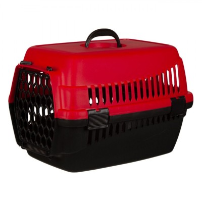 Cușcă Transport Animale, Model 48x28x30 cm, Culoare Roșu Negru, Greutate Maximă 8 kg foto