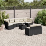 vidaXL Set canapele de grădină cu perne, 10 piese, negru, poliratan 3251763