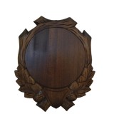 Panoplie sculptata, pentru trofeu mistret, lemn, maro inchis, 30x25 cm