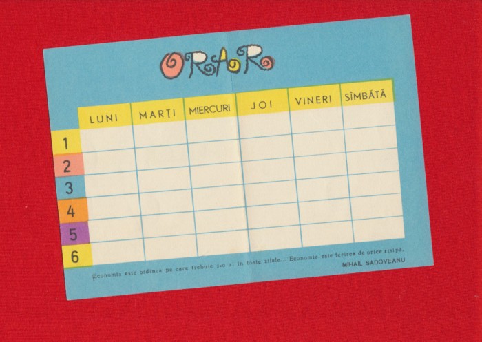 Orar pentru scolarii anului 1967-1968 - material promotional CEC