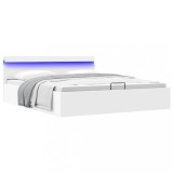 Cumpara ieftin Cadru pat hidraulic cu ladă LED alb 180x200 cm piele ecologică