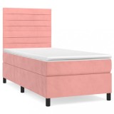 Cumpara ieftin Pat box spring cu saltea, roz, 80x200 cm, catifea