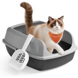 Litiera deschisa pentru pisici FEANDREA XL, cu margini inalte si lopatica, gri