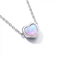 Lantisor Din Argint Cu Opal Model Inima, pandantiv, colier pentru femei Arg411A