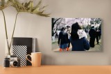 Tablou Canvas, "Micuța pisică și agitația urbană", Pisoi, Fluffy, Albastru, Privire, Parcuri, Primăvară, Agitație, Copac, Haine, M&acirc;nă, Peisaj, Persoan