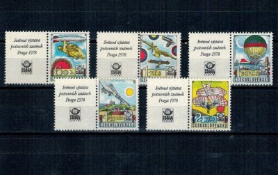 Cehoslovacia 1977 - Istoria aviatiei, avioane, baloare, serie neuzata cu viniete foto
