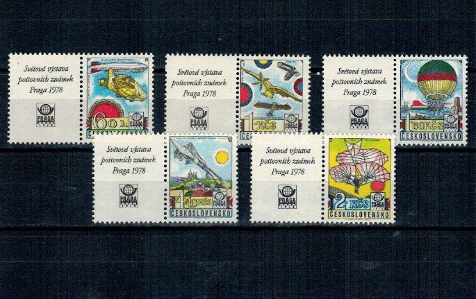 Cehoslovacia 1977 - Istoria aviatiei, avioane, baloare, serie neuzata cu viniete