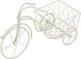 Suport decorativ pentru ghiveci tip bicicleta retro, metal alb, 53x22x31 cm