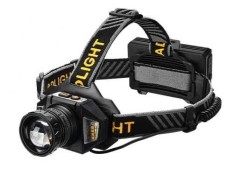 Lanternă de Cap cu 3 Acumulatori Li-ion 18650, Senzor miscare, Zoom, LED Laser, Lumina Alba sau Galbena, Indicator Baterie