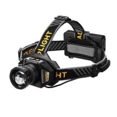 Lanternă de Cap cu 3 Acumulatori Li-ion 18650, Senzor miscare, Zoom, LED Laser, Lumina Alba sau Galbena, Indicator Baterie