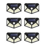 Cumpara ieftin Lumini solare de exterior, set de 6 piese, senzor de miscare, energie solara reincarcabila, 100 LED-uri, lumina alba, pentru exterior