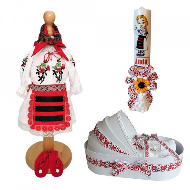 Set costum popular rochita, trusou si lumanare personalizata, decor traditional
