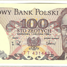 Bancnota 100 zloti 1988, UNC - Polonia