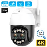 Camera de supraveghere exterior, 8MP, zoom digital 8x, vedere nocturna color, IP66, alb, microSD 32GB inclus