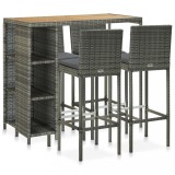 Set mobilier bar de grădină cu perne, 5 piese, gri, poliratan, vidaXL