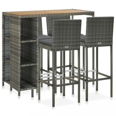 vidaXL Set mobilier bar de grădină cu perne, 5 piese, gri, poliratan 3064921 foto