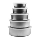 Set 5 caserole de bucatarie cu capac, otel inoxidabil si capac din plastic flexibil, argintiu, Oem