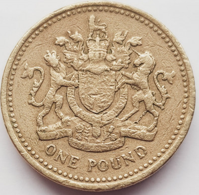 2531 Marea Britanie UK Anglia 1 Pound Lira 1983 Elizabeth II (Royal Arms) km 933 foto