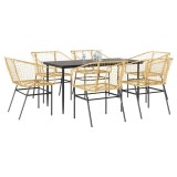 vidaXL Set de sufragerie de grădină 7 piese sticlă maro din poli ratan 3334496