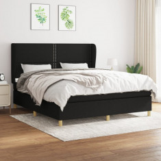 vidaXL Pat box spring cu saltea, negru, 180x200 cm, catifea