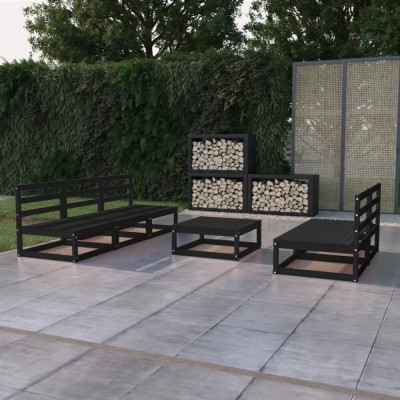 Gossi set mobilier de gradina, 6 piese, negru, lemn masiv de pin foto