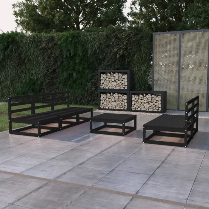 Gossi set mobilier de gradina, 6 piese, negru, lemn masiv de pin