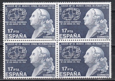 Spania 1985 - 200 de ani de la moartea Contelui de Penaflorida, Bloc de 4, MNH foto