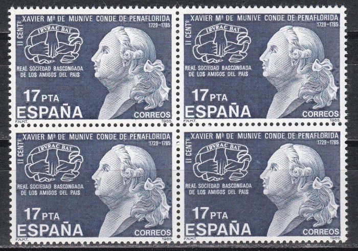 Spania 1985 - 200 de ani de la moartea Contelui de Penaflorida, Bloc de 4, MNH