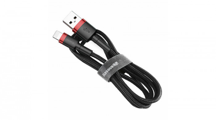 Baseus Lightning Cafule Cablu de date și &icirc;ncărcare pentru iPhone 2.4A 1m roșu negru (CALKLF-B19)