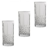 Set 3 Pahare Sticlă, Model Reliefat, Transparent, Capacitate 350ml, Oem