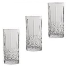 Set 3 Pahare Sticlă, Model Reliefat, Transparent, Capacitate 350ml